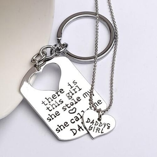 Fathers Day Jewelry Love Heart Daughter Father Letter Printed Keychain Necklace Image 1