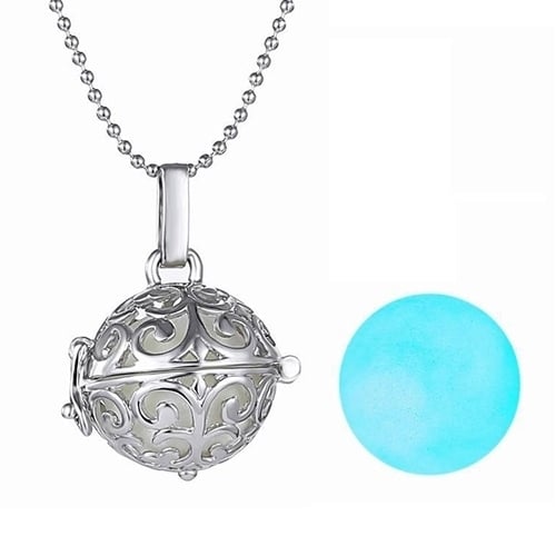 Womens Hollow Ball Night Light Pendant Necklace Alloy Chain Glow Dangle Jewelry Image 7