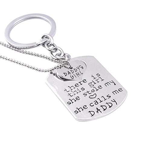 Fathers Day Jewelry Love Heart Daughter Father Letter Printed Keychain Necklace Image 4