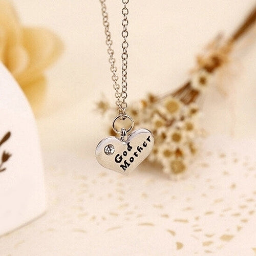 Love Heart Pendant Rhinestone Godmother Necklace Jewelry Mothers Day Mom Gift Image 3