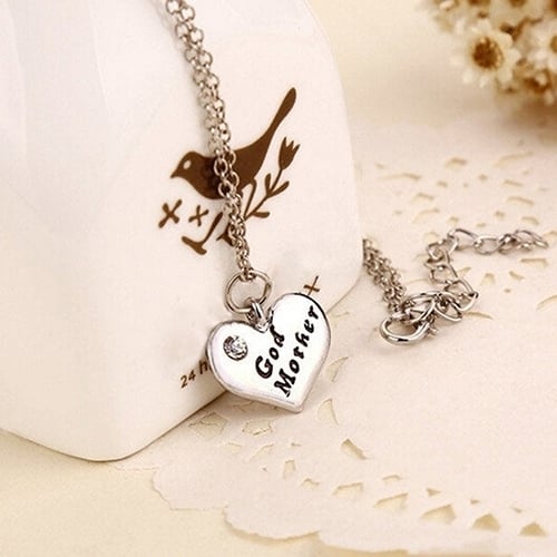 Love Heart Pendant Rhinestone Godmother Necklace Jewelry Mothers Day Mom Gift Image 4