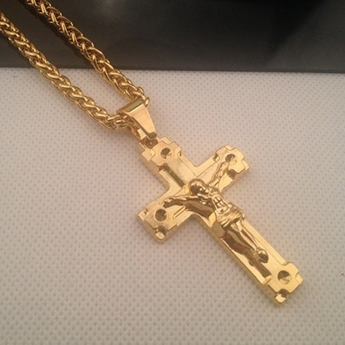 Mens Fashion Jewelry Jesus Cross Pendant Cuban Chain Necklace Sweater Chain Image 4