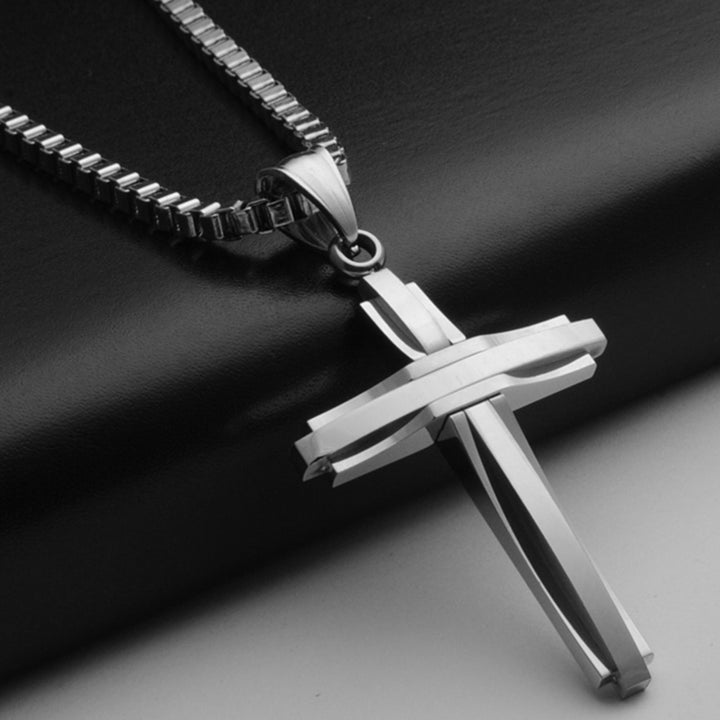 Men Titanium Steel Fashion Cross Pendant Chain Necklace Hip-Hop Jewelry Gift Image 1