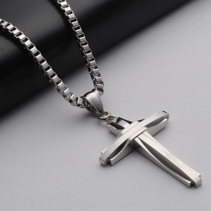 Men Titanium Steel Fashion Cross Pendant Chain Necklace Hip-Hop Jewelry Gift Image 2