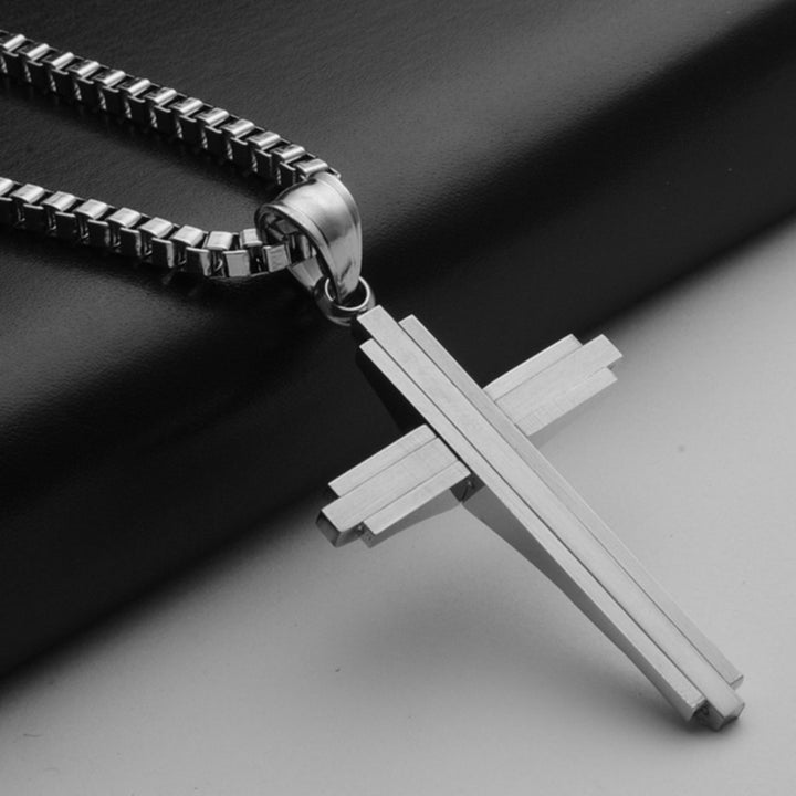 Men Titanium Steel Fashion Cross Pendant Chain Necklace Hip-Hop Jewelry Gift Image 3