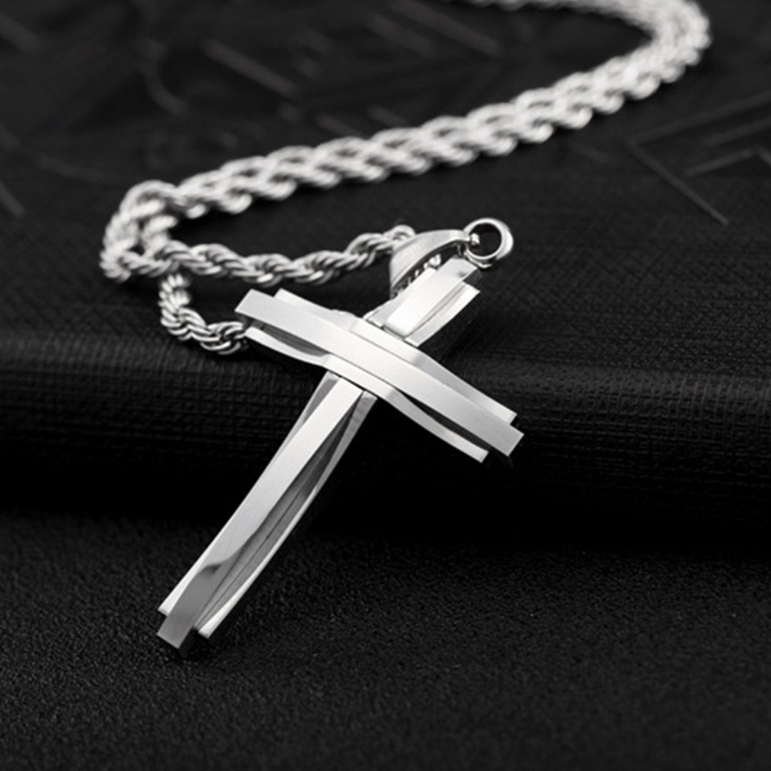 Men Titanium Steel Fashion Cross Pendant Chain Necklace Hip-Hop Jewelry Gift Image 4