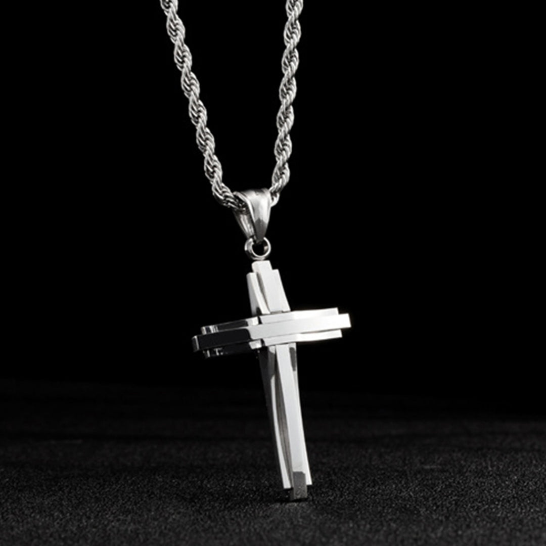 Men Titanium Steel Fashion Cross Pendant Chain Necklace Hip-Hop Jewelry Gift Image 6