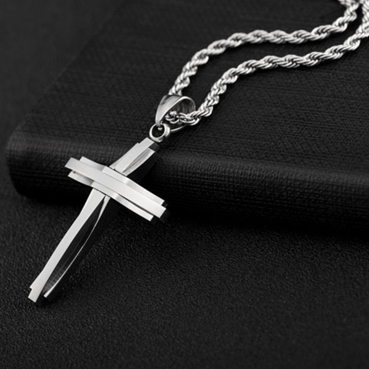 Men Titanium Steel Fashion Cross Pendant Chain Necklace Hip-Hop Jewelry Gift Image 7