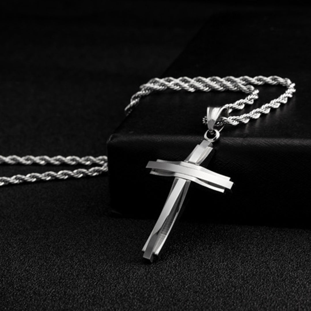 Men Titanium Steel Fashion Cross Pendant Chain Necklace Hip-Hop Jewelry Gift Image 8