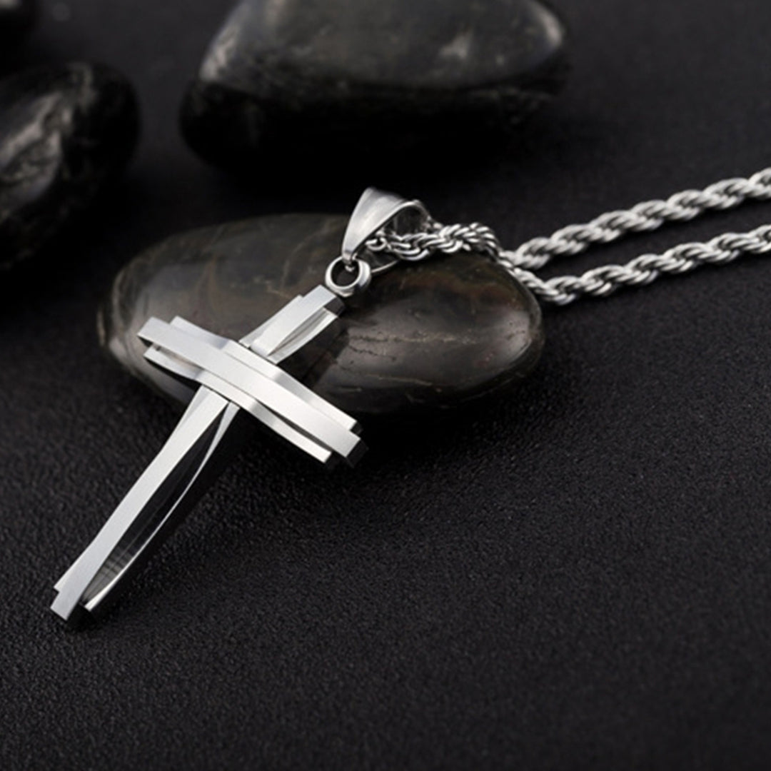 Men Titanium Steel Fashion Cross Pendant Chain Necklace Hip-Hop Jewelry Gift Image 9