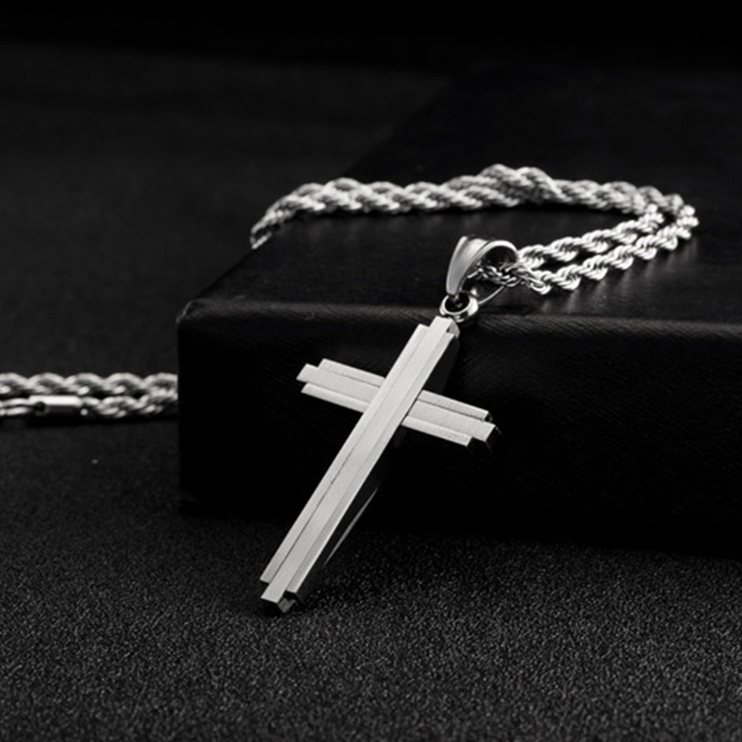 Men Titanium Steel Fashion Cross Pendant Chain Necklace Hip-Hop Jewelry Gift Image 10