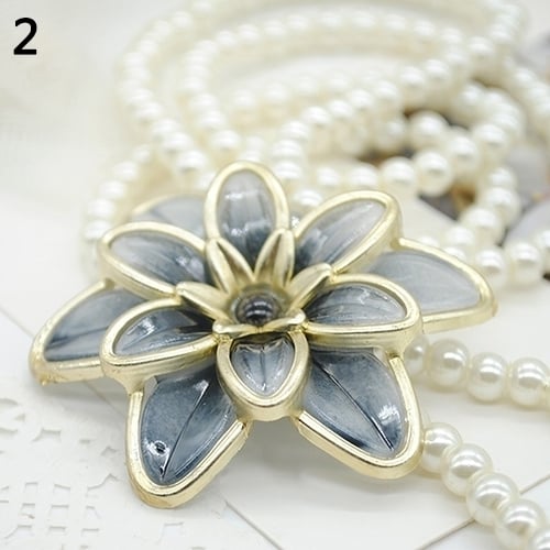 Womens Fashion Jewelry Flower Pendant Faux Pearl Tassels Necklace Sweater Chain Image 4