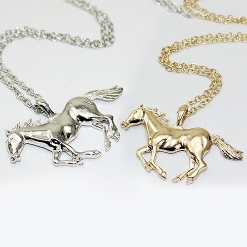 Womens Luxury Running Horse Pendant Long Sweater Chain Necklace Fashion Jewelry Image 1