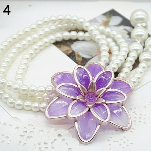 Womens Fashion Jewelry Flower Pendant Faux Pearl Tassels Necklace Sweater Chain Image 6