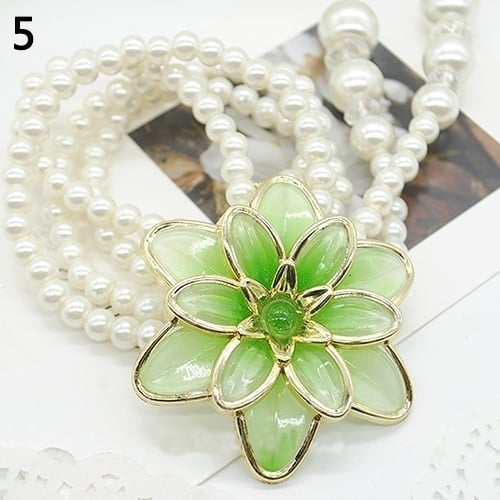 Womens Fashion Jewelry Flower Pendant Faux Pearl Tassels Necklace Sweater Chain Image 7