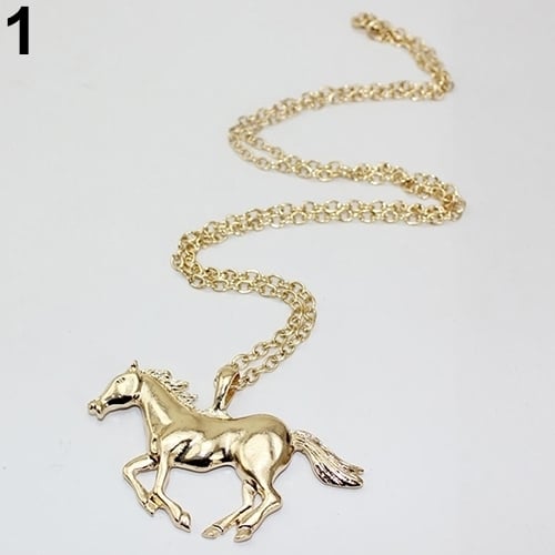 Womens Luxury Running Horse Pendant Long Sweater Chain Necklace Fashion Jewelry Image 4