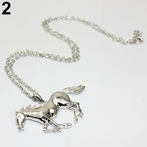 Womens Luxury Running Horse Pendant Long Sweater Chain Necklace Fashion Jewelry Image 4