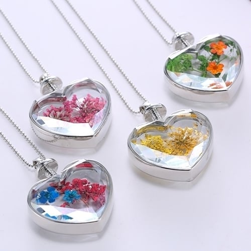 Fashion Women Dried Flower Glass Heart Love Locket Pendant Necklace Jewelry Image 1