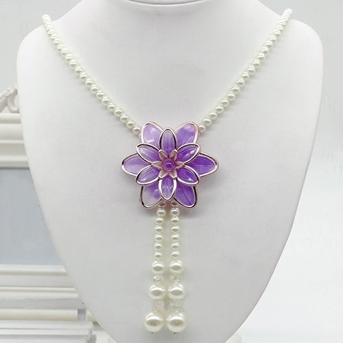 Womens Fashion Jewelry Flower Pendant Faux Pearl Tassels Necklace Sweater Chain Image 9