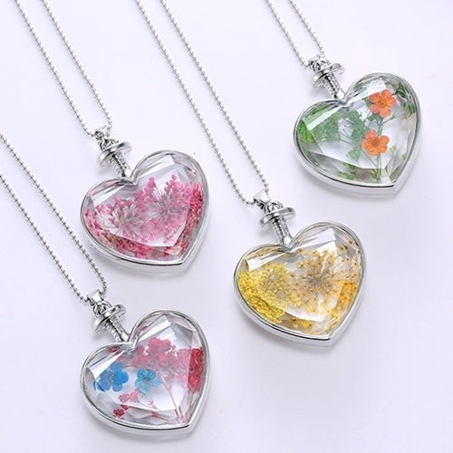 Fashion Women Dried Flower Glass Heart Love Locket Pendant Necklace Jewelry Image 2