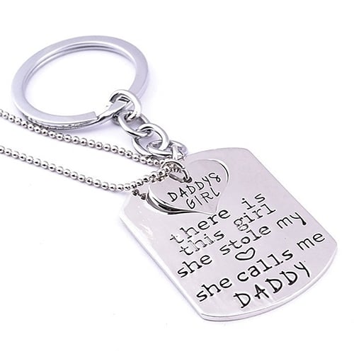 1 Set Fathers Day Gift Daddy Daughter Girl Stole My Heart Necklace + Keychain Image 1