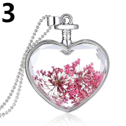 Fashion Women Dried Flower Glass Heart Love Locket Pendant Necklace Jewelry Image 4