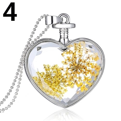 Fashion Women Dried Flower Glass Heart Love Locket Pendant Necklace Jewelry Image 6