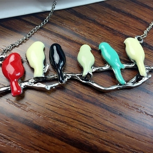 Cute Animal Lovely Pendant Six Birds On Branch Women Long Jewelry Chain Necklace Image 3