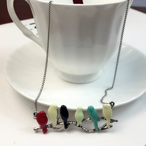 Cute Animal Lovely Pendant Six Birds On Branch Women Long Jewelry Chain Necklace Image 6