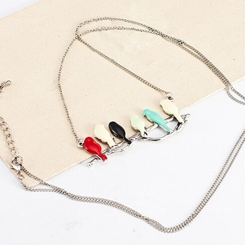 Cute Animal Lovely Pendant Six Birds On Branch Women Long Jewelry Chain Necklace Image 7