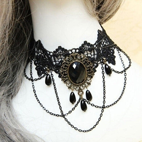 Women Retro Gothic Black Chokers Lace Hollow Chain Collar Fashion Necklace Image 1