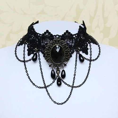 Women Retro Gothic Black Chokers Lace Hollow Chain Collar Fashion Necklace Image 2