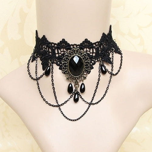 Women Retro Gothic Black Chokers Lace Hollow Chain Collar Fashion Necklace Image 3