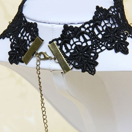 Women Retro Gothic Black Chokers Lace Hollow Chain Collar Fashion Necklace Image 4