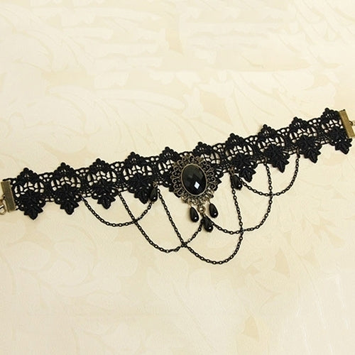 Women Retro Gothic Black Chokers Lace Hollow Chain Collar Fashion Necklace Image 4