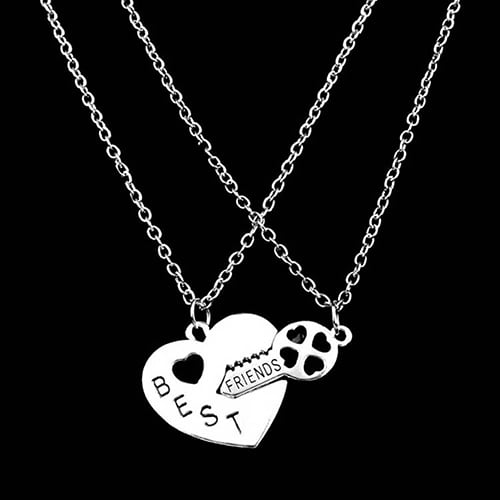 2Pcs Women's Fashion Hollow Heart Key Best Friends Pendants Necklaces Xmas Gift Image 3