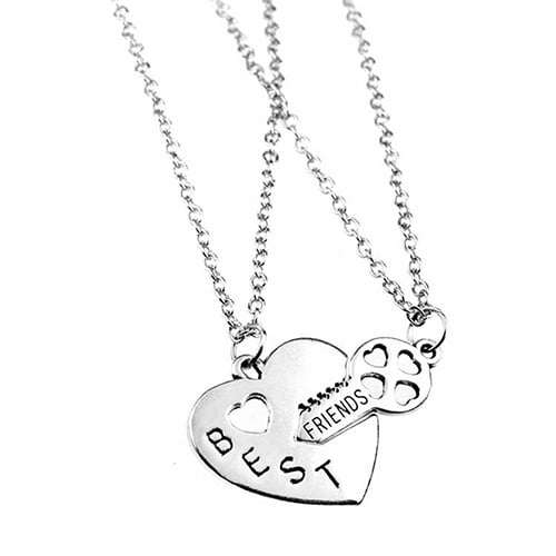 2Pcs Women's Fashion Hollow Heart Key Best Friends Pendants Necklaces Xmas Gift Image 4