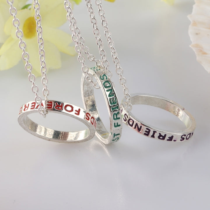 3 Pcs Womens Jewelry Gifts Best Friends Letter Print Ring Pendant Chain Necklaces Image 4