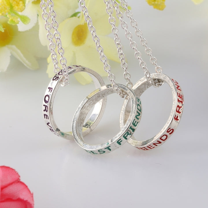 3 Pcs Womens Jewelry Gifts Best Friends Letter Print Ring Pendant Chain Necklaces Image 4