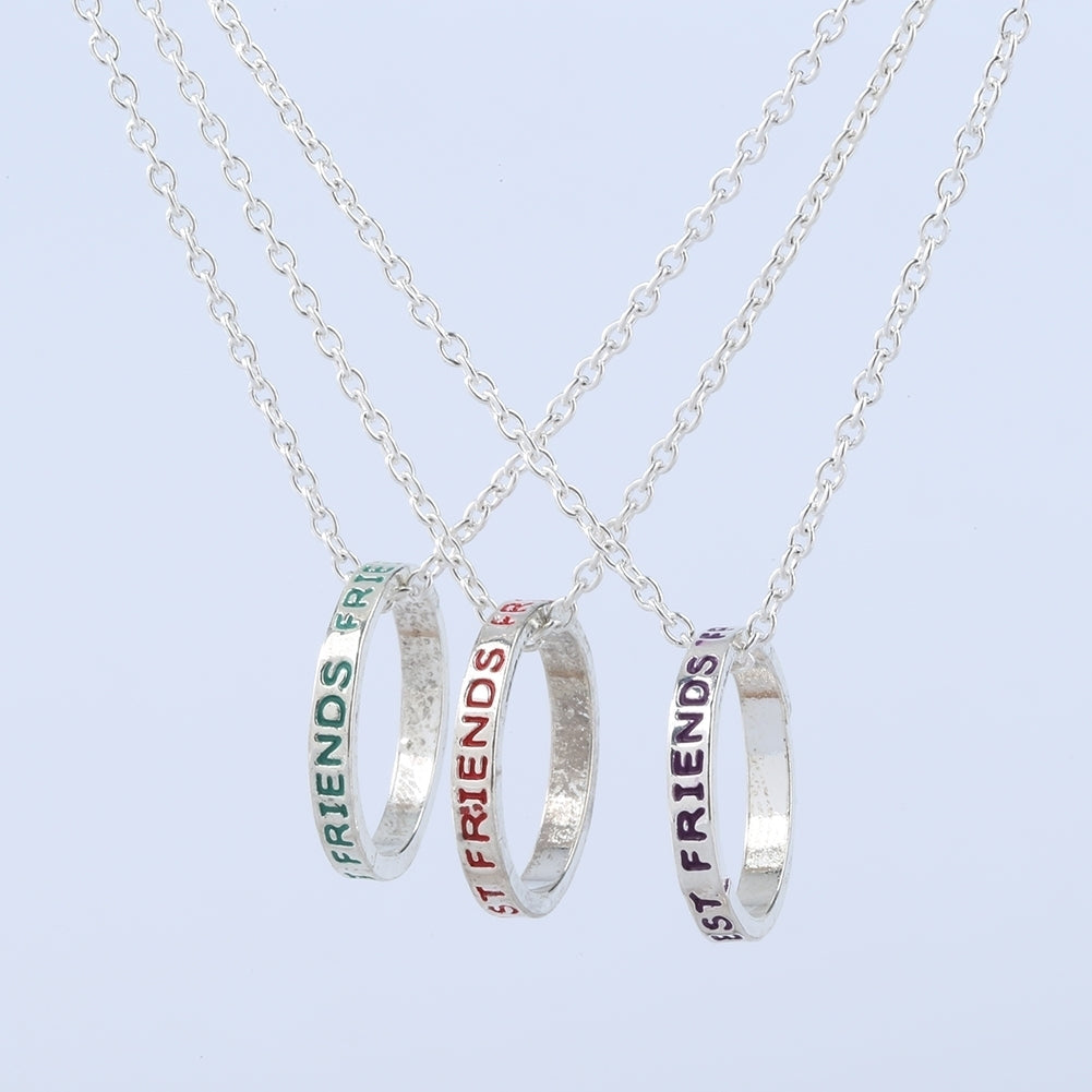 3 Pcs Womens Jewelry Gifts Best Friends Letter Print Ring Pendant Chain Necklaces Image 11