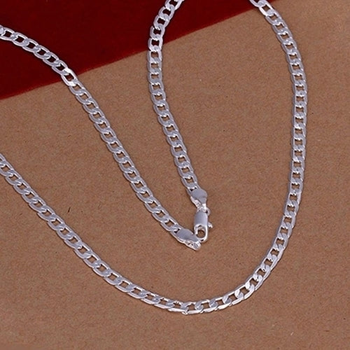 Womens Mens Fashion Jewelry Silver Plated 4MM Sideways Flat Chain Necklace Image 1