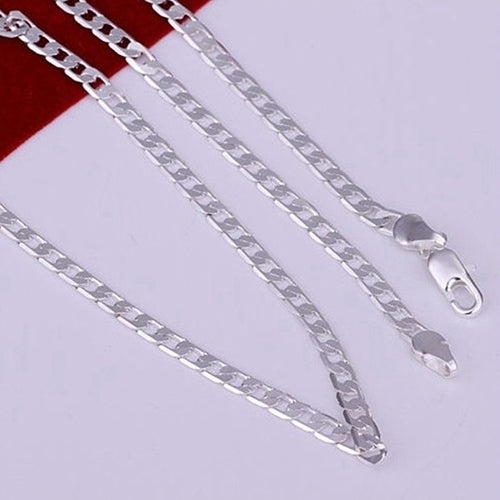 Womens Mens Fashion Jewelry Silver Plated 4MM Sideways Flat Chain Necklace Image 4