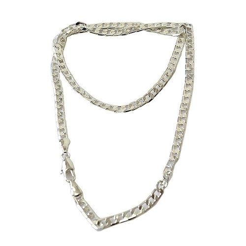 Womens Mens Fashion Jewelry Silver Plated 4MM Sideways Flat Chain Necklace Image 6