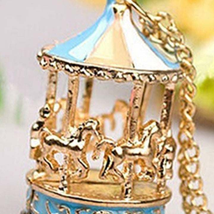 Enamel Carousel Merry Go Round Horse Charm Pendant Sweater Alloy Chain Necklace Image 4