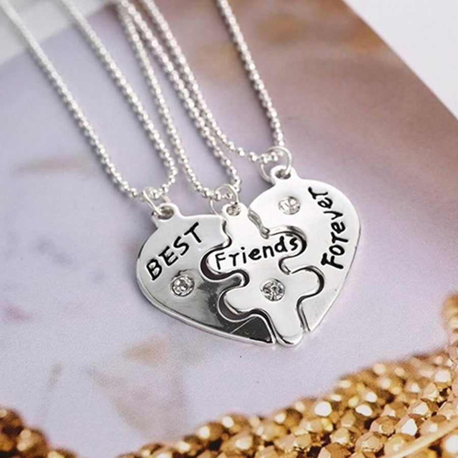 3Pcs Broken Heart Shape Carved Letters Best Friends Forever Chain Set for Dating Image 1