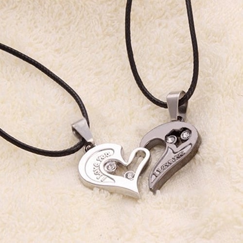 2 Pcs Stylish His and Hers Heart Pendant English Letters Couples Love Necklaces Image 2