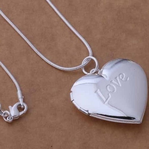 Unisex 925 Silver Plated Heart Locket Photo Pendant Necklace Jewelry Charm Gift Image 1