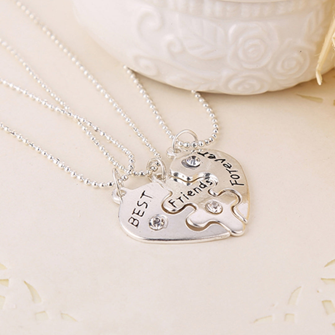 3Pcs Broken Heart Shape Carved Letters Best Friends Forever Chain Set for Dating Image 2