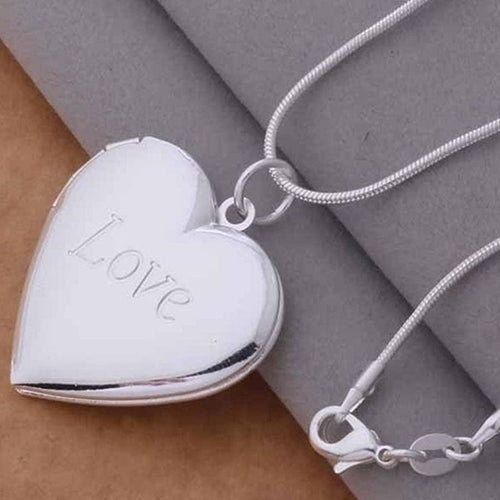 Unisex 925 Silver Plated Heart Locket Photo Pendant Necklace Jewelry Charm Gift Image 2