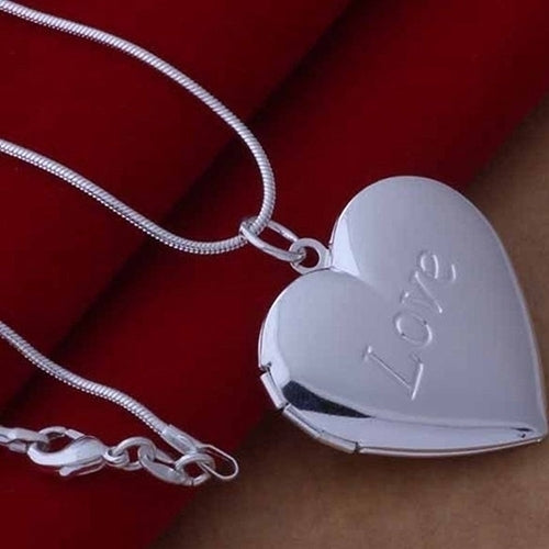 Unisex 925 Silver Plated Heart Locket Photo Pendant Necklace Jewelry Charm Gift Image 4